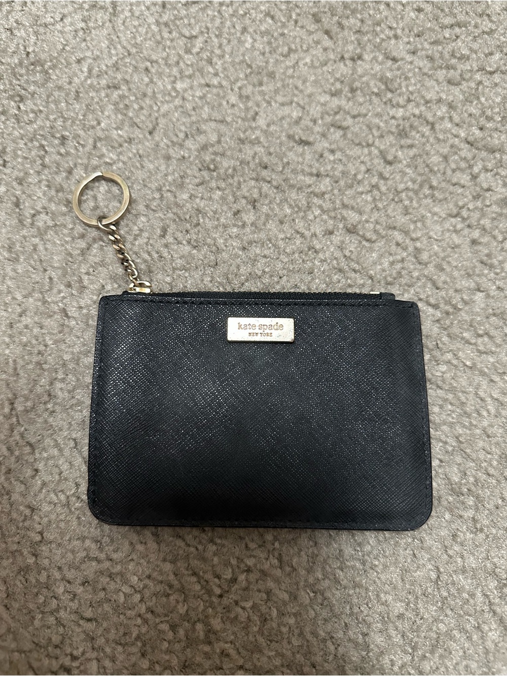 kate spade Black Saffiano Leather Key Card Case with Gold Hardware